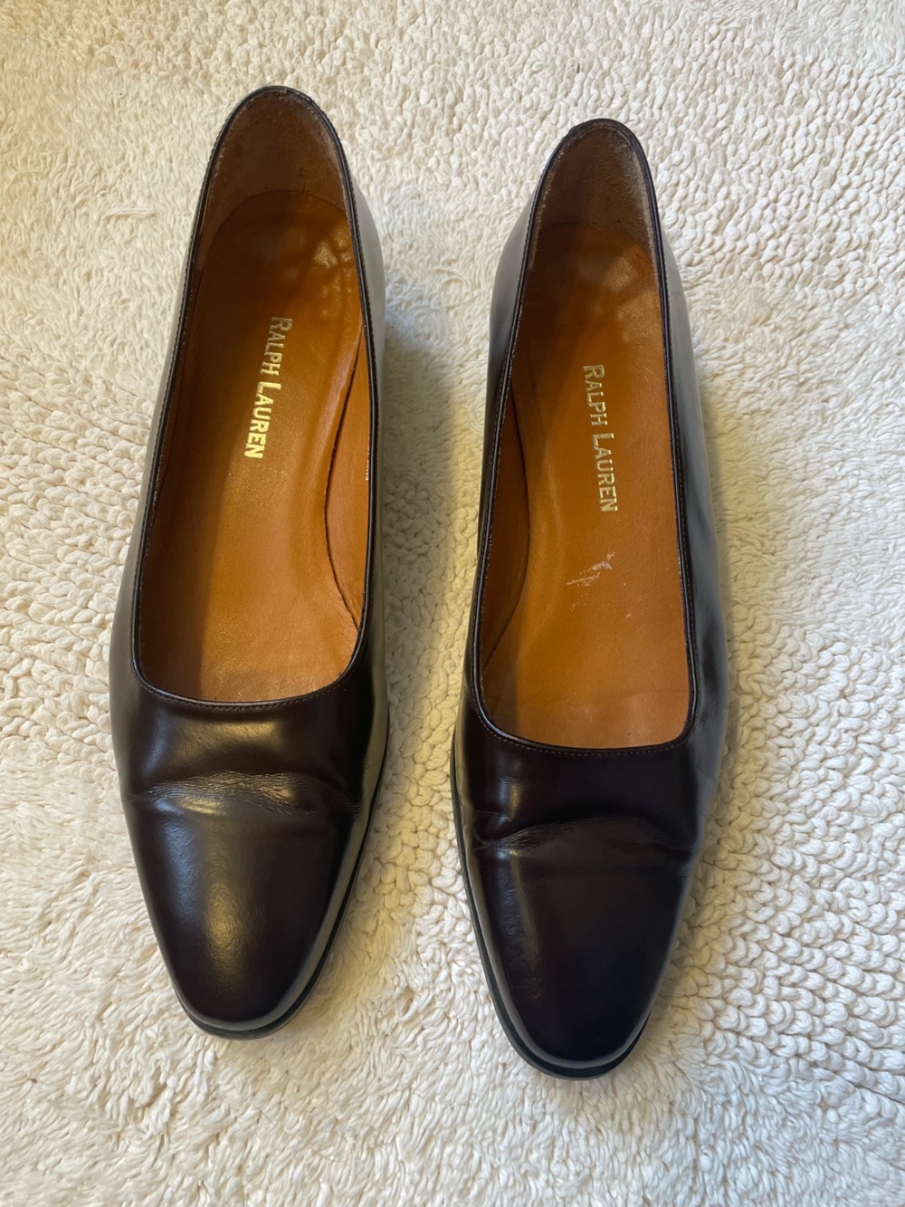 Vintage 90s Ralph Lauren Leather Pumps Almond Toe Dress Shoes Made in Spain